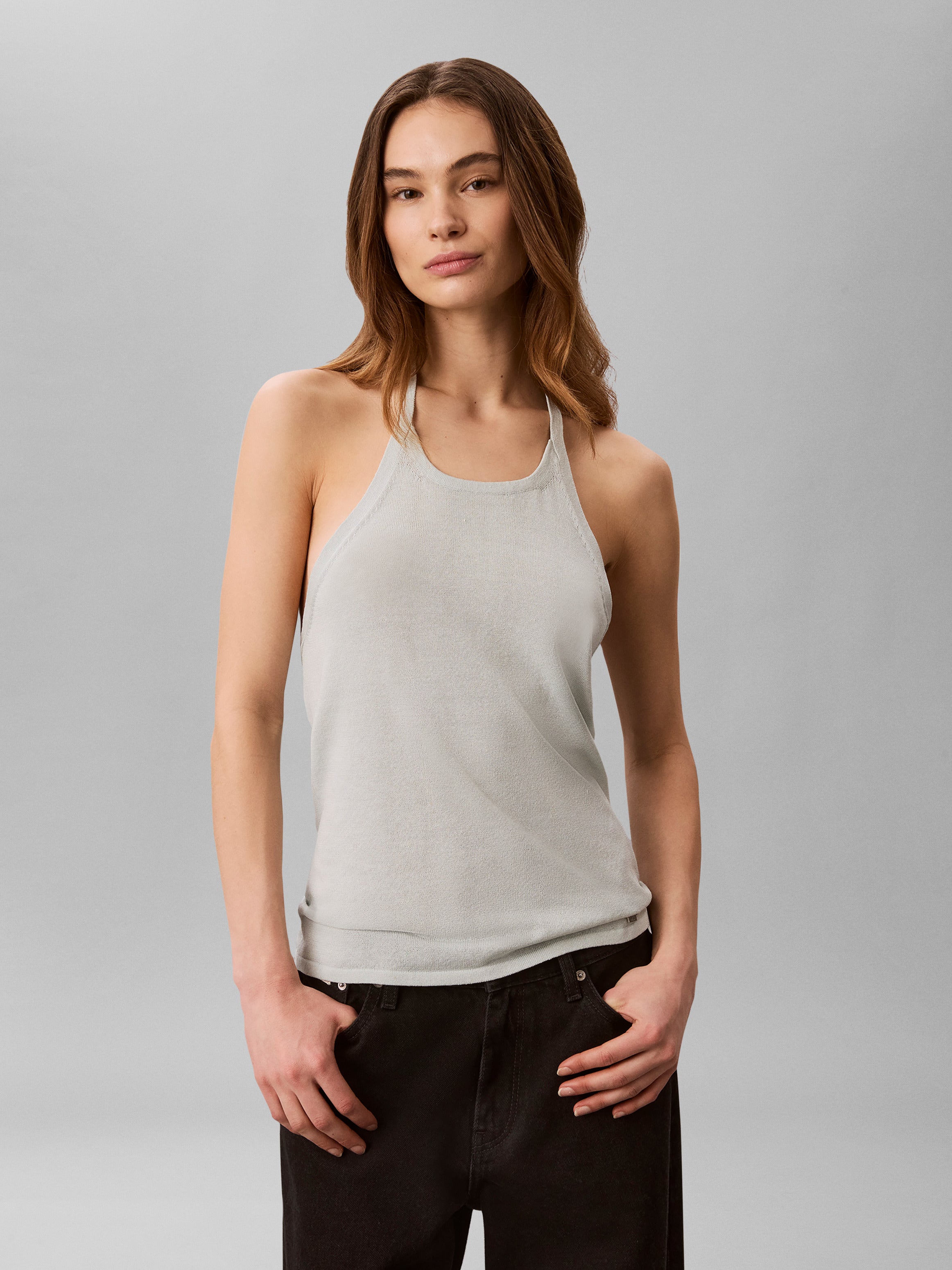Linen Blend Halter T Pale