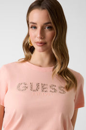 Ss Cn Guess Studs Script Tee